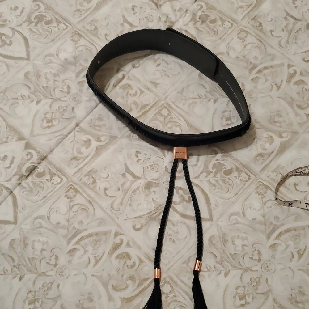 Ted Baker Black Rope Tassel Belt with Rose Gold Accent